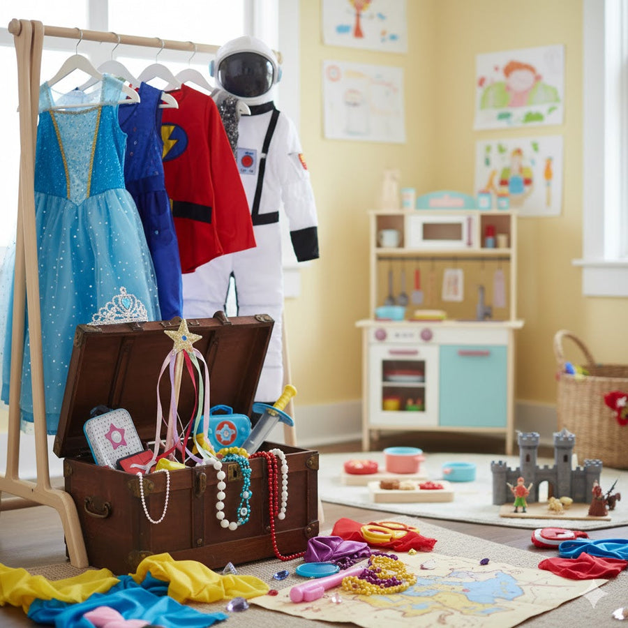 Kids enjoying dress up and pretend play toys