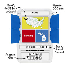 100 PICS US States & Capitals back-of-card view highlighting state and capital names for quick review