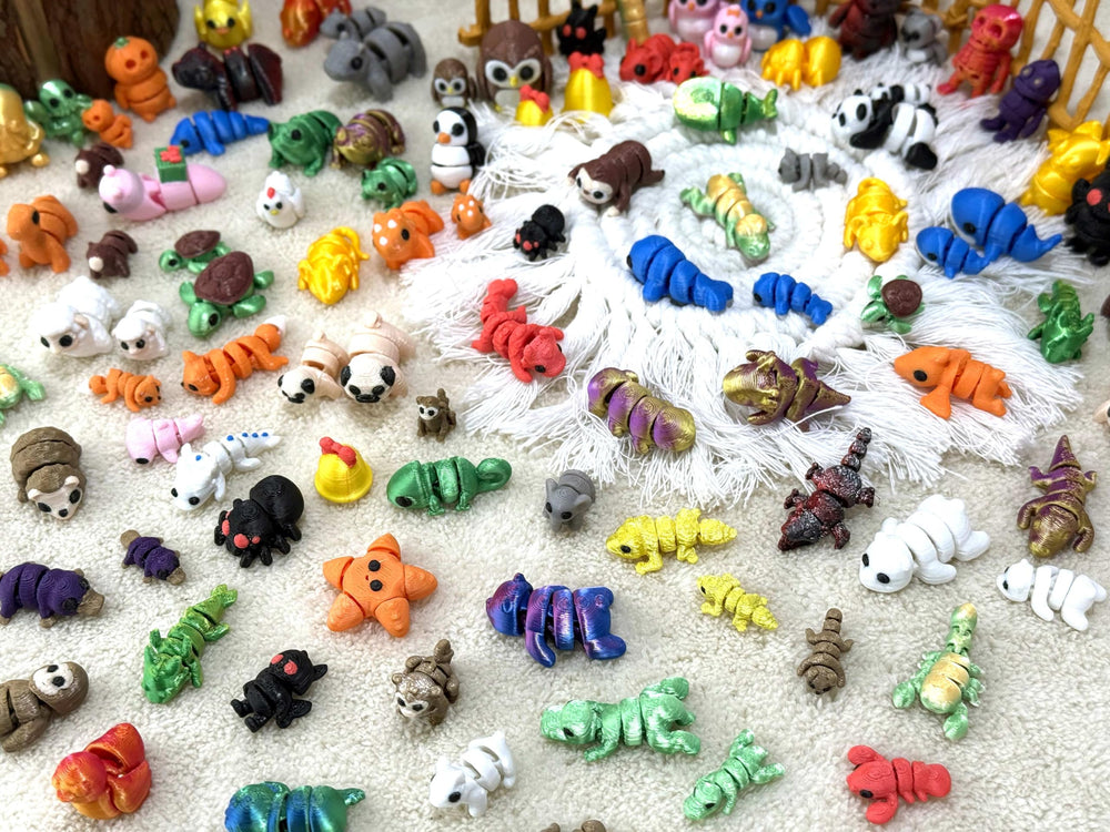 150Pcs Random 3D Printed Animals wildlife and marine figures for projects.