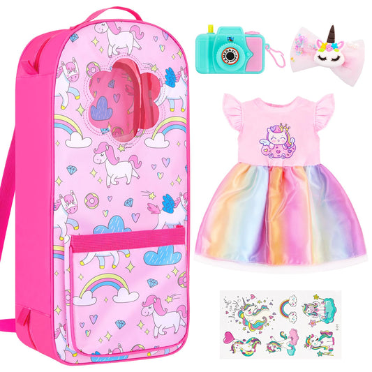 18INDC storage bag with rainbow unicorn dress for organized play