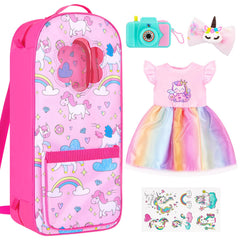 18INDC storage bag with rainbow unicorn dress for organized play