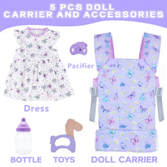18INDC Baby Doll Carrier Purple back view with adjustable straps for growing kids.
