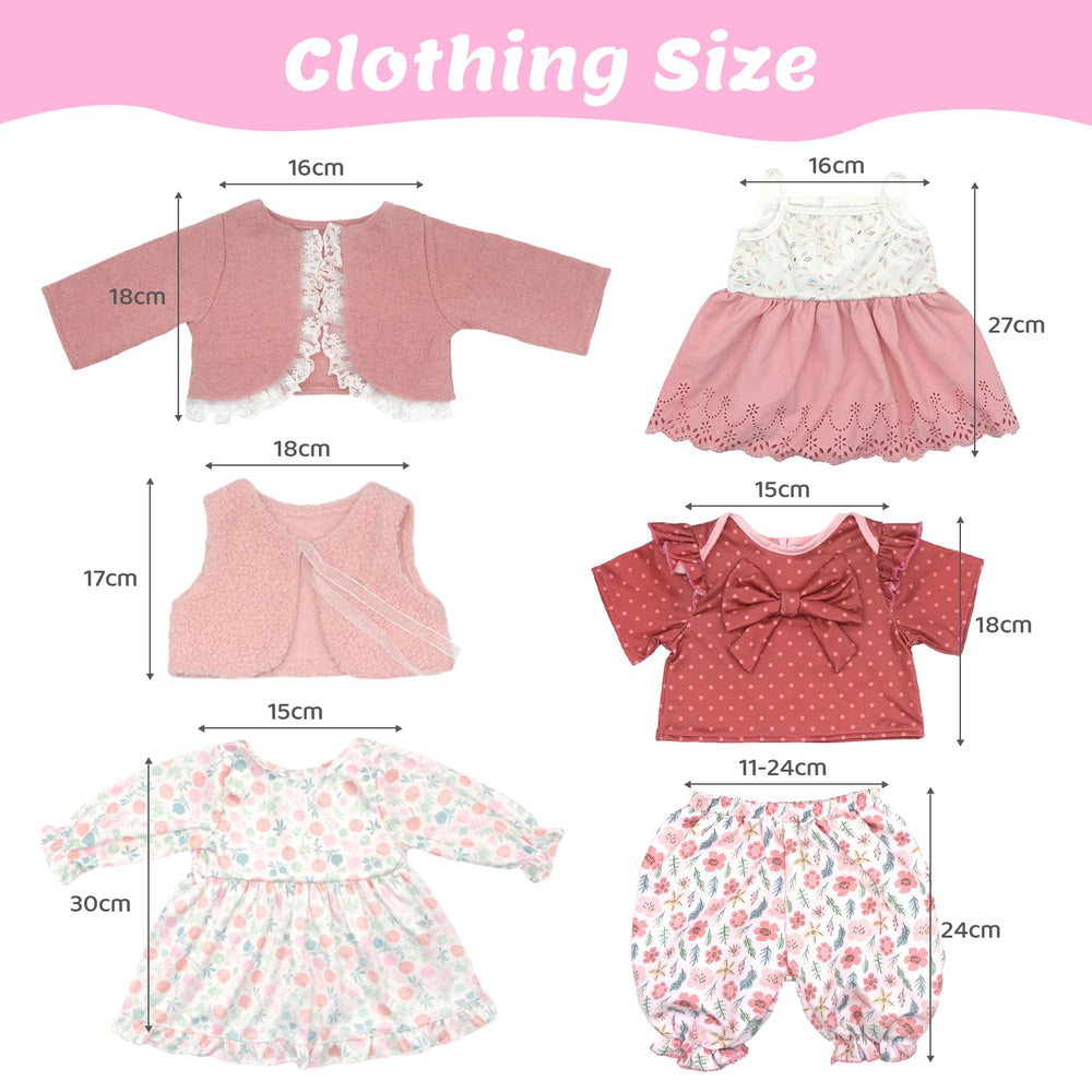 18INDC Reborn doll dress closeup showing dense stitching and color details