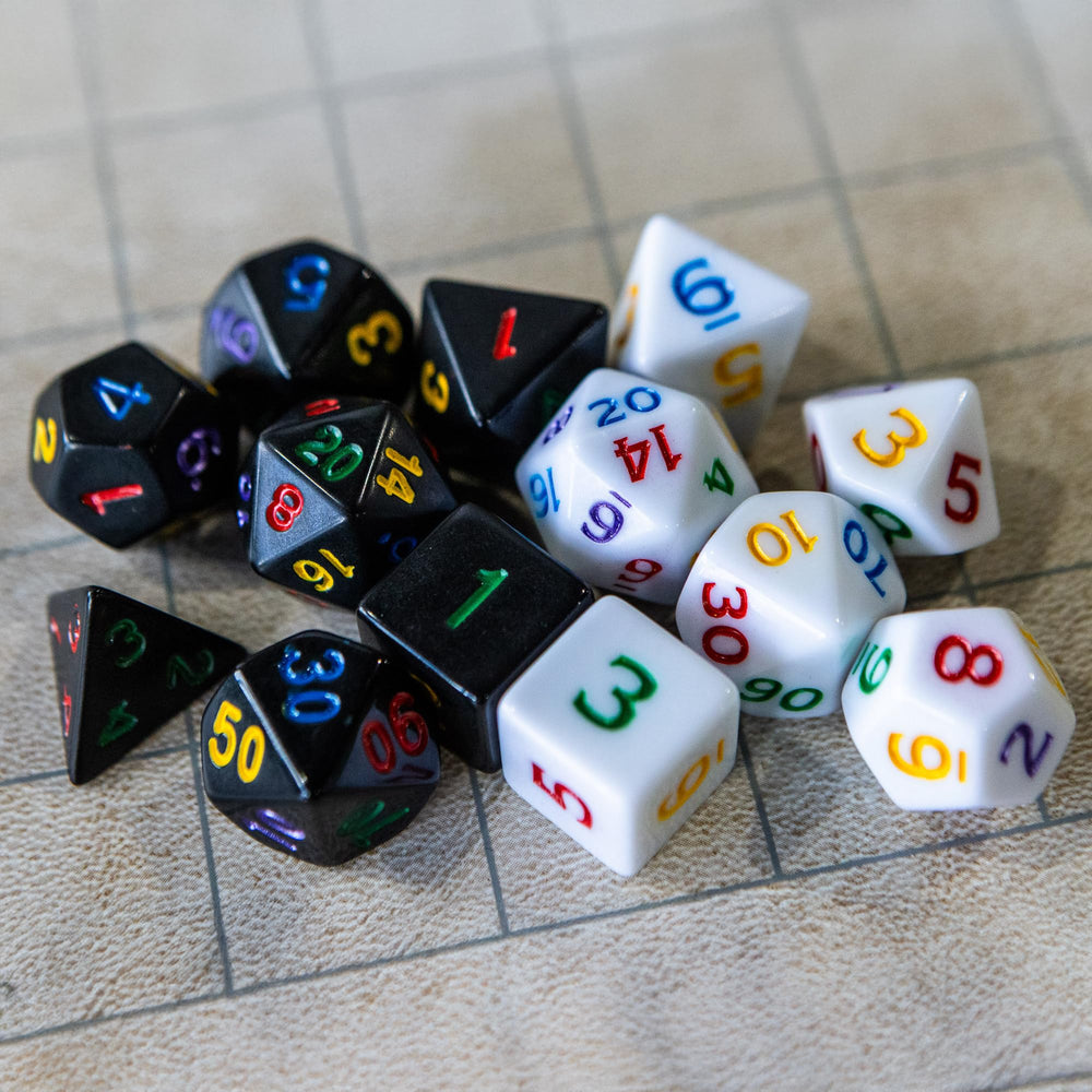 1985 Games Mystery Dice on tabletop during an RPG session