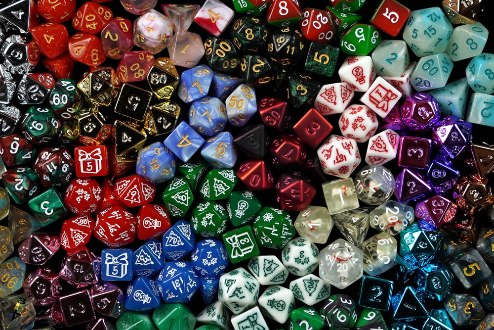 1985 Games Holiday Mystery Dice Bag dice-inside view demonstrates secure storage for gaming sessions