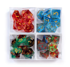 1985 Games Sharp Edge Dice Set angular aesthetic displayed on a dice tray.