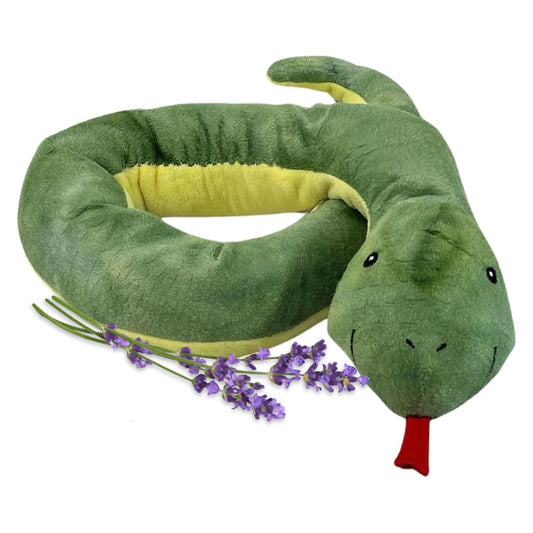 Sammy the Snake microwavable plush providing cozy warmth on chilly days