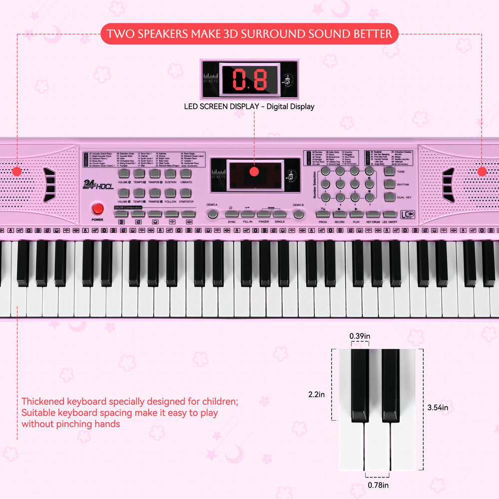 24HOCL Kids Piano LCD screen display for easy tempo and mode selection.