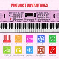 24HOCL Kids Piano with microphone attachment for sing-alongs.