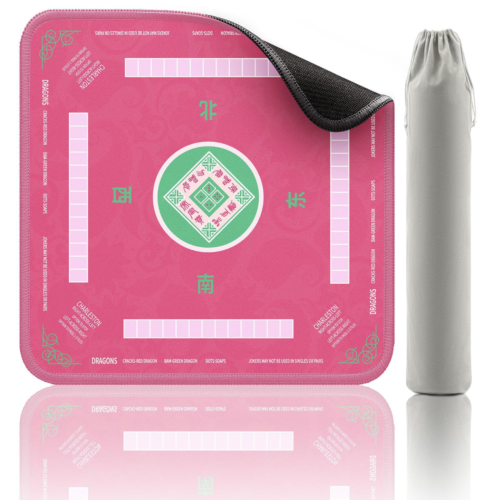 2F22E Mahjong Mat pink 32.4 by 32.4 inches on table for smooth play