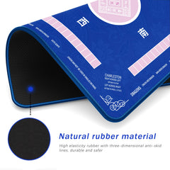 2F22E blue mat shows waterproof backing for spill-safe play.