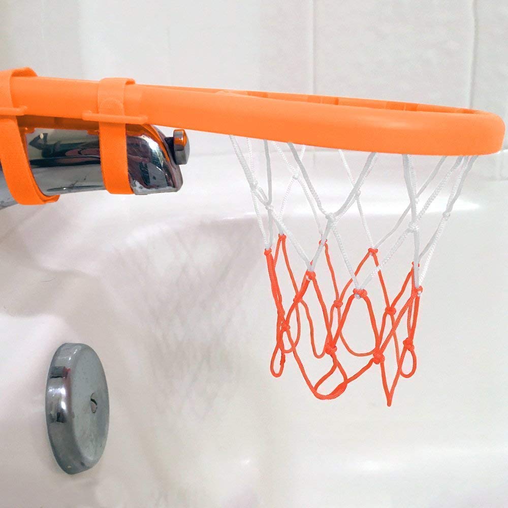 Kids enjoy colorful bath time with the hoop during dunking play