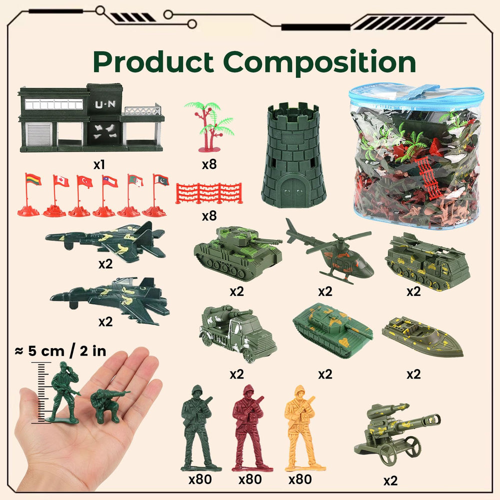 3 Otters 307-piece army set storage container keeps pieces organized