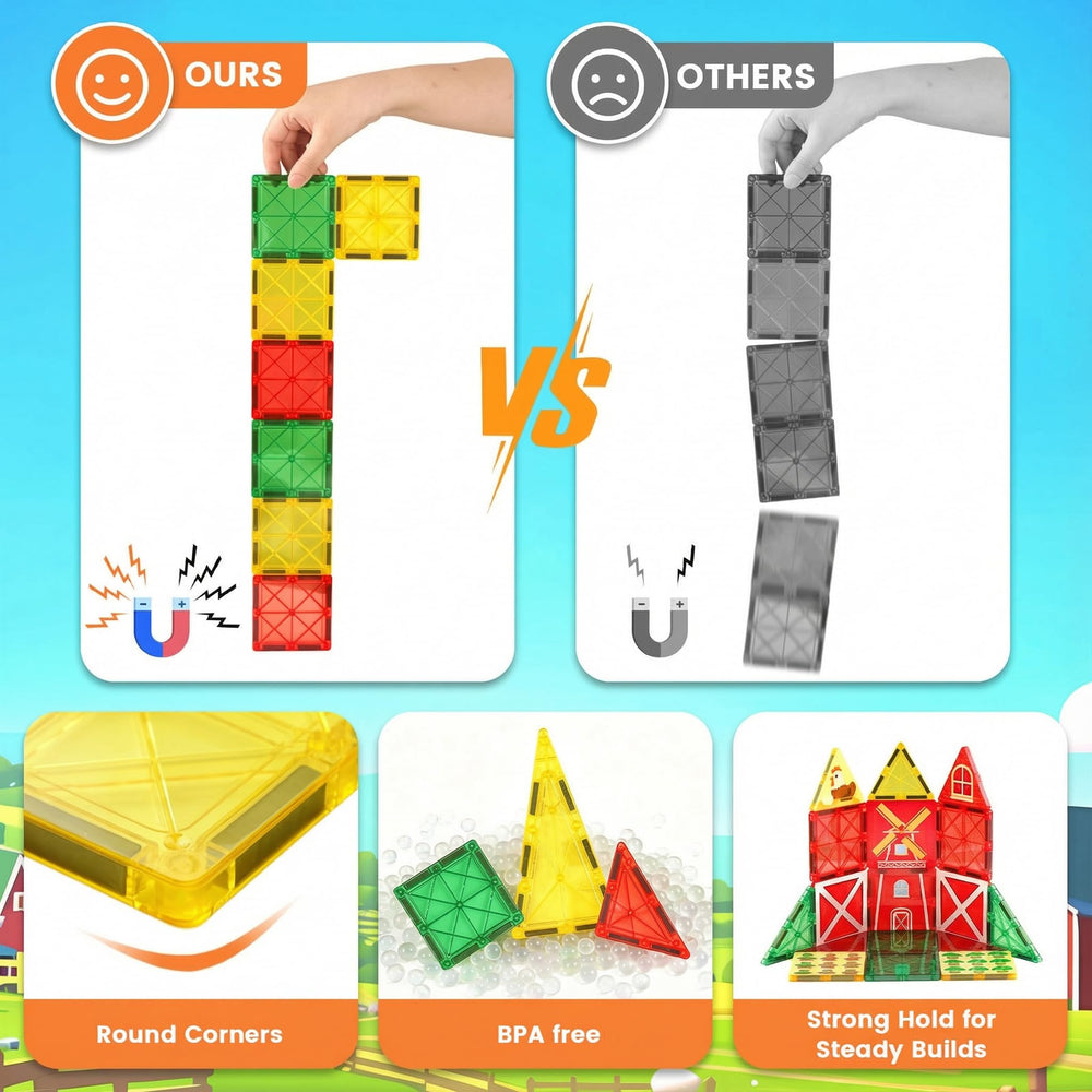 3 Otters magnetic tiles fences: supports cooperative play and storytelling.