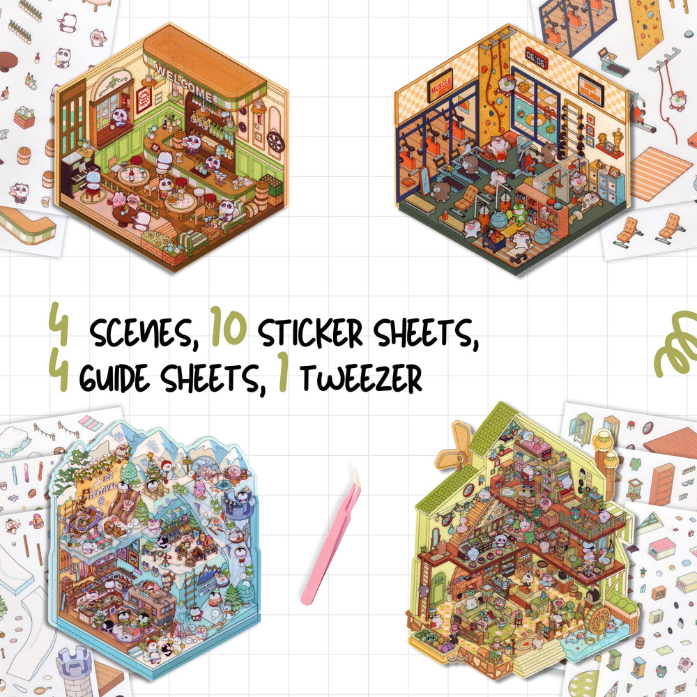 3D Sticker Therapy Scene Cafe Bar: warm isometric space for creative play