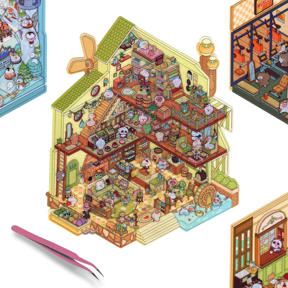 3D Sticker Therapy Scene Cozy Room: calming isometric home setup for mindful crafting