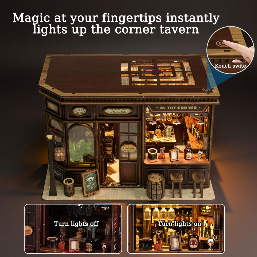 3DVASE Book Nook Kit LED light adds warm ambience to the miniature scene.