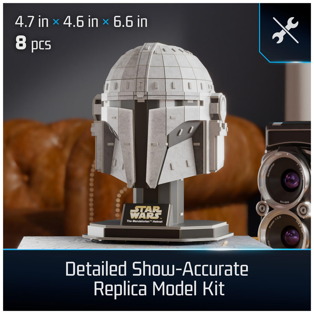 Close-up of Mandalorian helmet texture showing film-accurate details