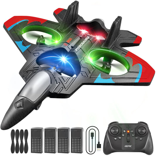 The 4DRC V32 foam plane demonstrates extended flight with four rechargeable batteries.