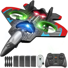 The 4DRC V32 foam plane demonstrates extended flight with four rechargeable batteries.