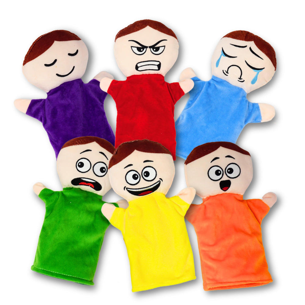 4E's Novelty Feeling Puppet Happy: soft plush for joyful storytelling and social learning.