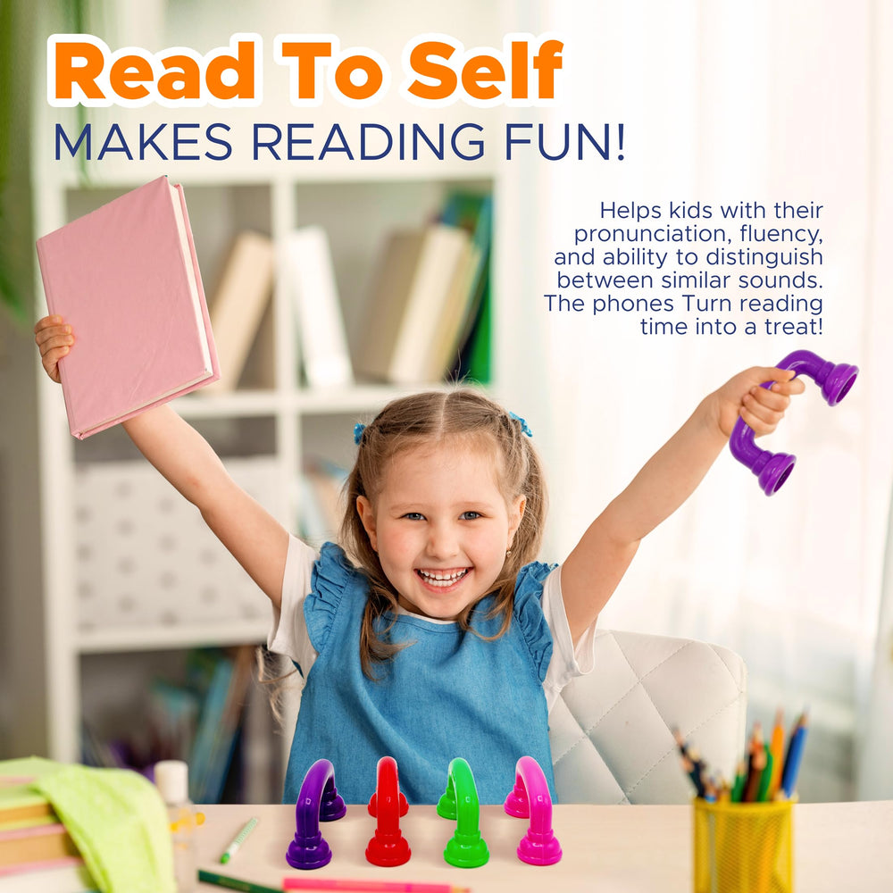 Kids using 4E's Novelty whisper phones during classroom reading activity