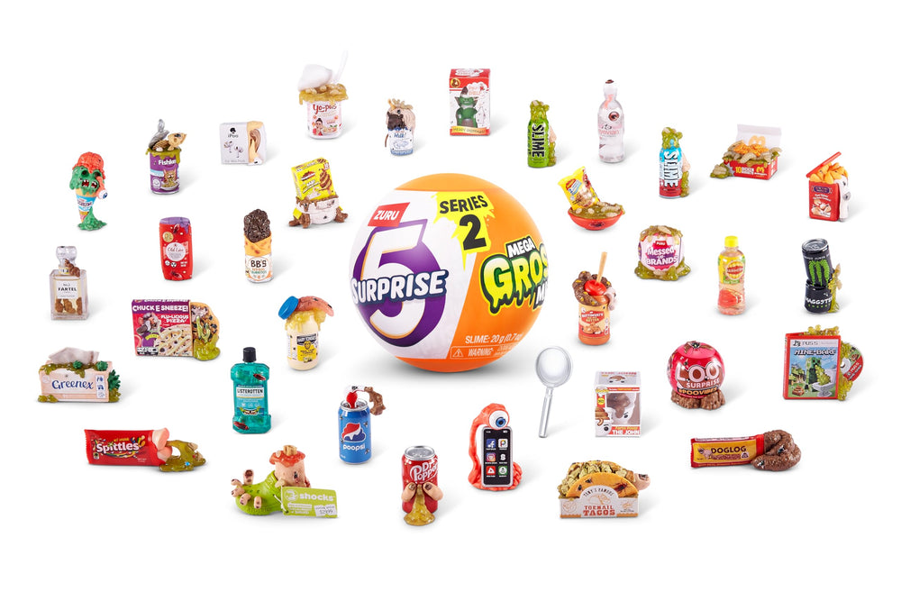 5 Surprise Mega Gross Minis Series 2 slime-toilet-bag enhances tactile play moments.