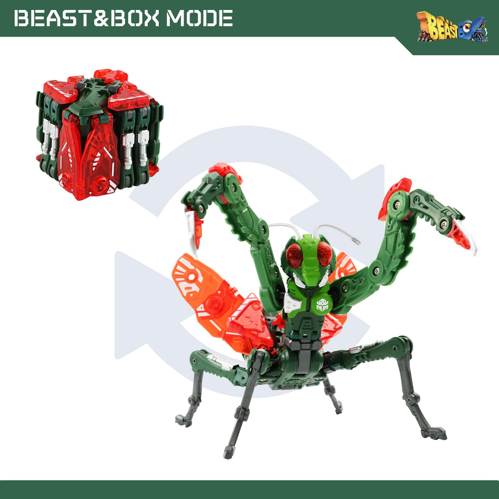 52TOYS Beastbox Reaper transforming between cube and mantis action