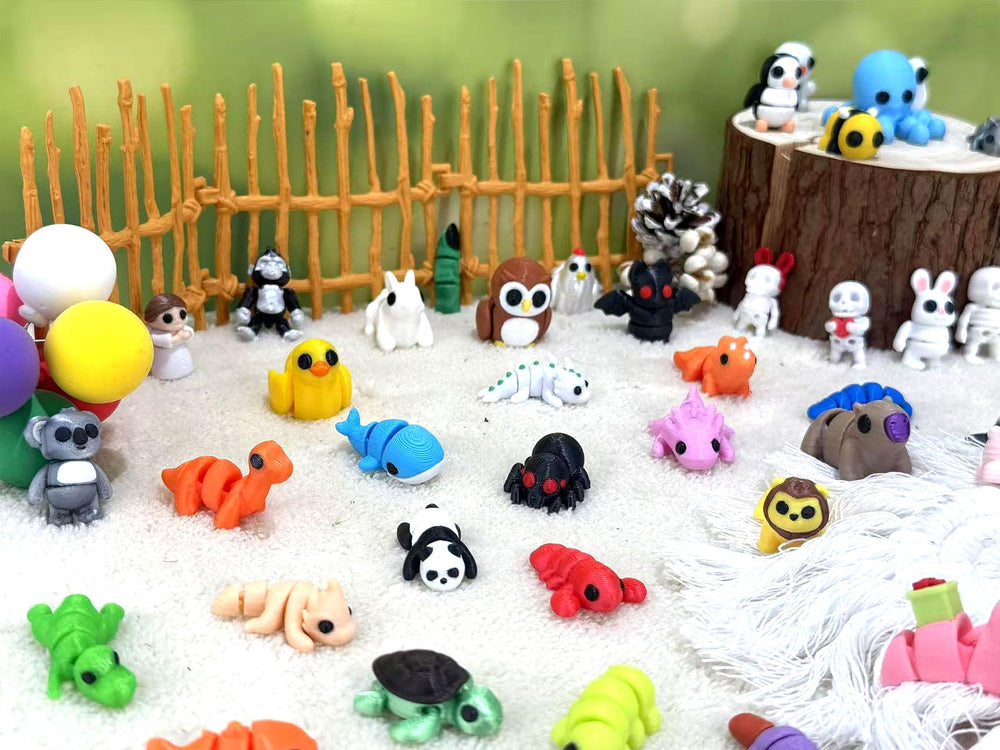 66 Pcs Mini 3D Printed Animal Figurines serve as charming party favors for celebrations