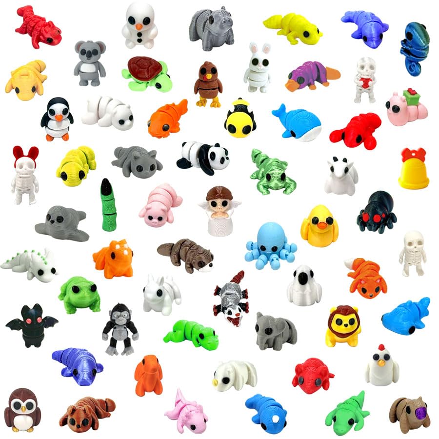 66 Pcs Mini 3D Printed Animal Figurines portable toys for travel and on-the-go fun
