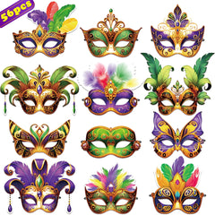 80UncleKimby 56PCS Mardi Gras masks, front view for festive decor.