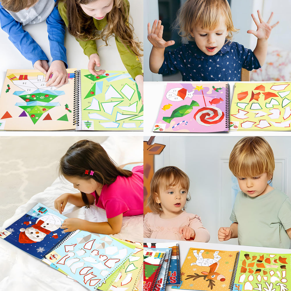 90shine Christmas sticker paint book: snowman page with color-friendly, repositionable stickers.