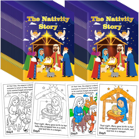 90shine 36-piece nativity coloring book set, perfect for group classroom activities.