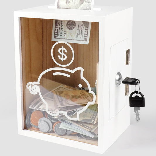 Mczxon clear piggy bank with lock showing secure savings for kids and adults.