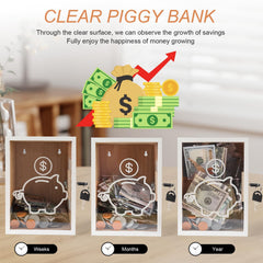 Mczxon piggy bank with two keys ensuring safe, reusable savings.