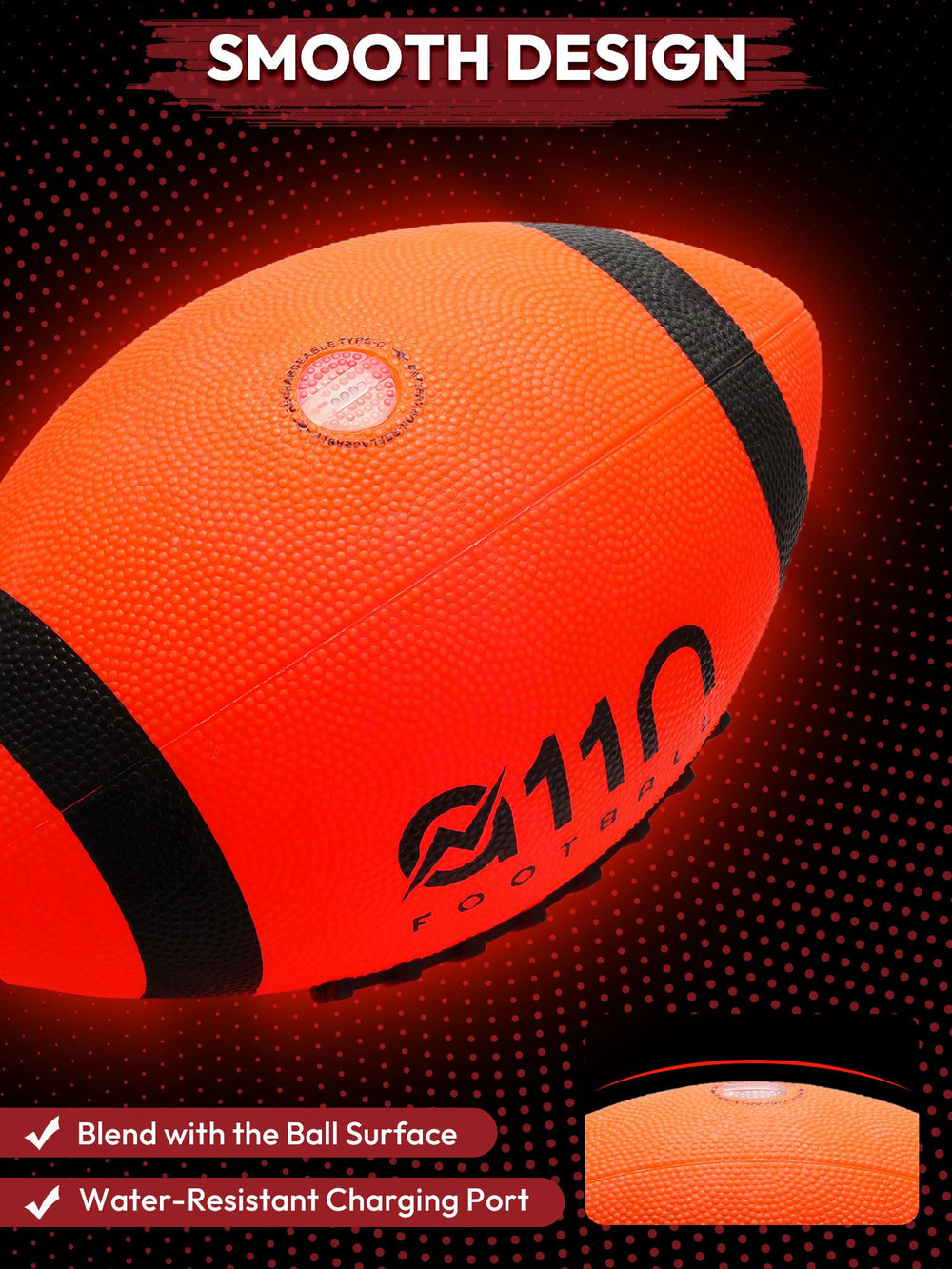 A11N SPORTS LED football lights up on impact for clear nighttime visibility
