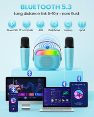 Aadmd mini karaoke machine blue LED lights creating colorful stage effects