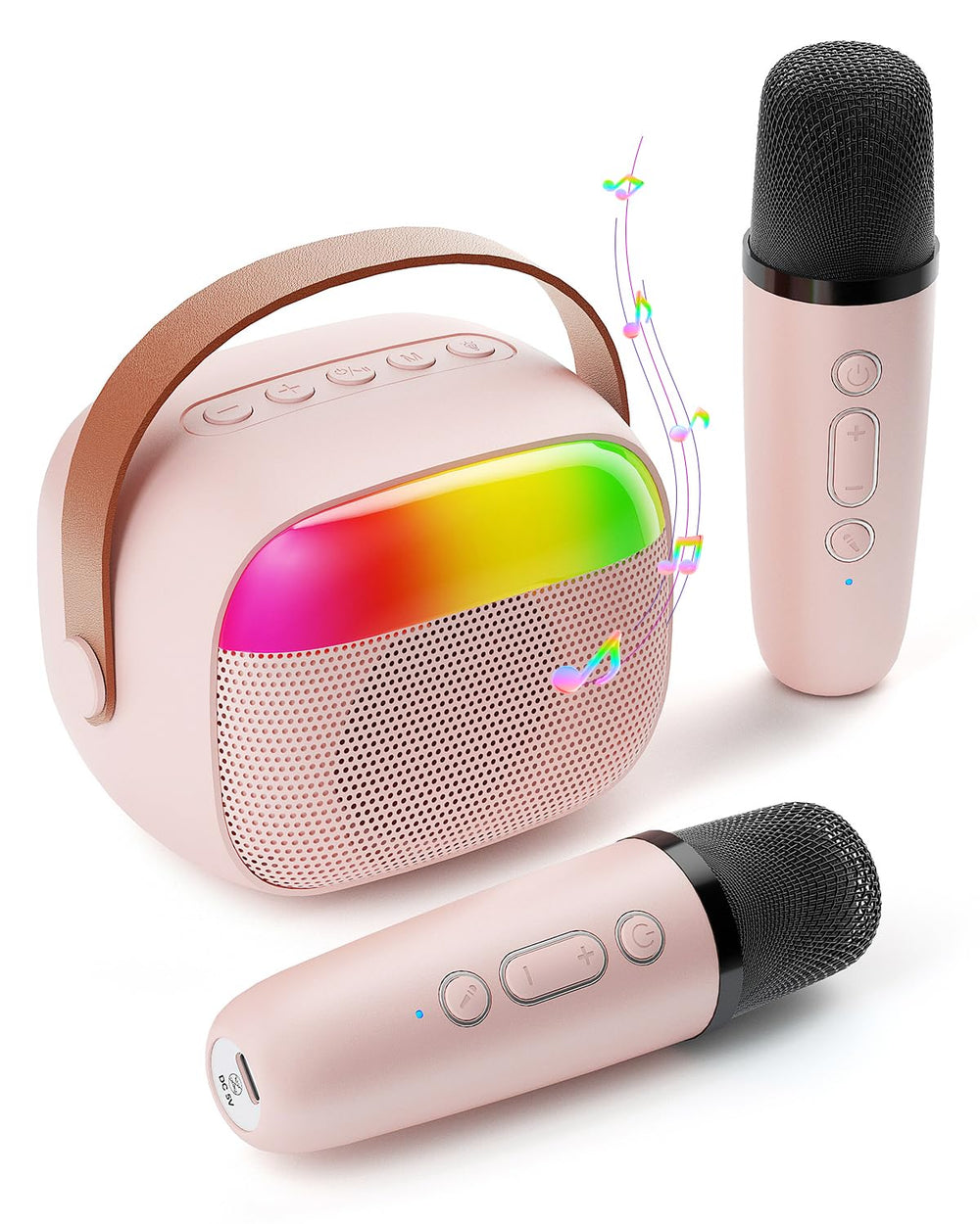 Aadmd mini karaoke machine pink front view ideal for joyful family sing-alongs.