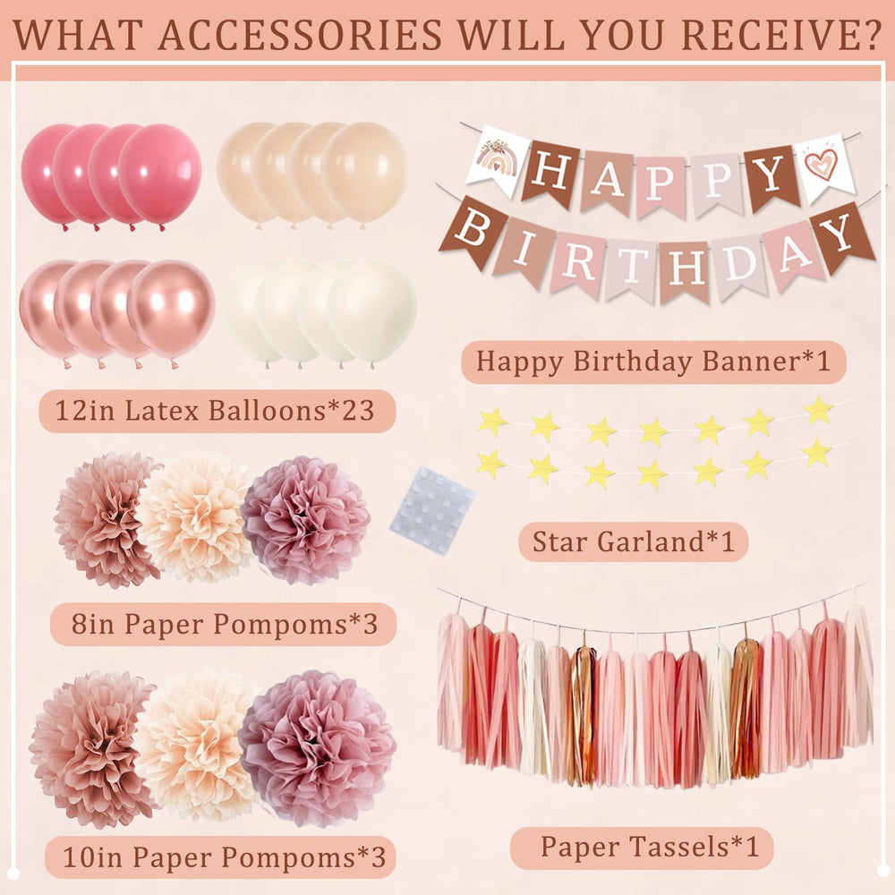 ABAOWO retro blush balloons add soft color for a cozy party ambience.