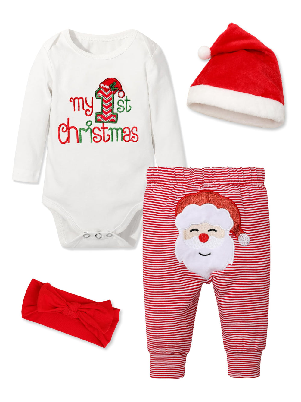 Abbence My First Christmas Outfit white cotton top with My 1st Christmas embroidery, breathable daily wear.