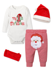 Abbence My First Christmas Outfit white cotton top with My 1st Christmas embroidery, breathable daily wear.