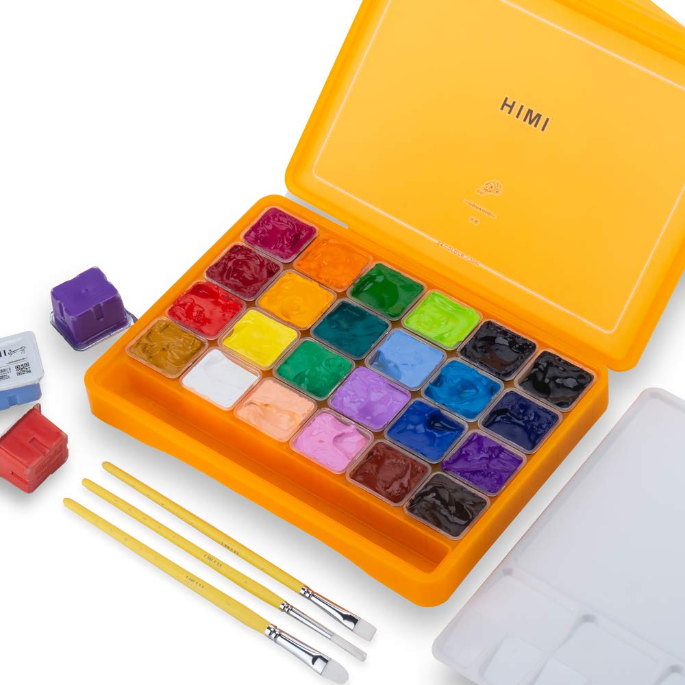 ABEIER HIMI gouache paints in jelly cups offer vibrant color and smooth coverage.