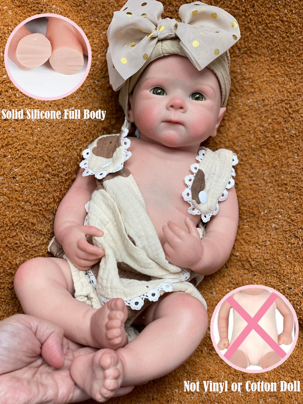 Abenduot Bettie Girl Doll open mouth ready for pacifier play.