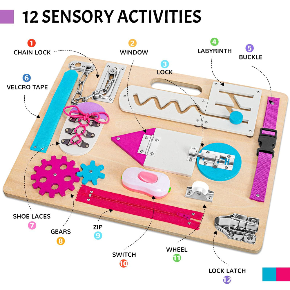 ABERLLS Busy Board Velcro aids hand-eye coordination during colorful learning activities