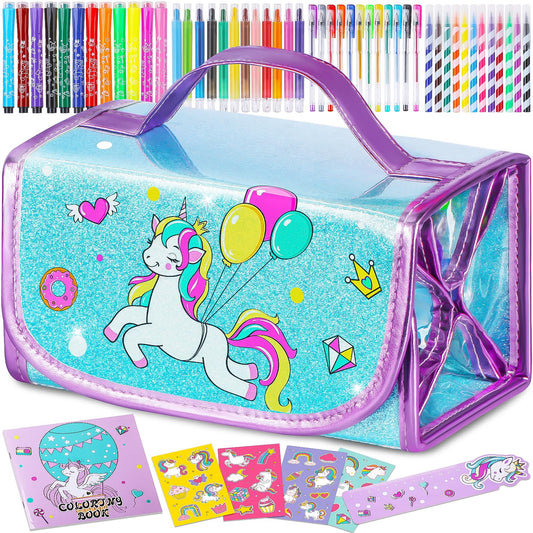 aberlls washable markers in unicorn pencil case for mess-free art sessions.