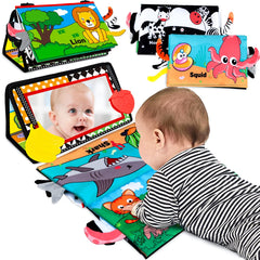 Aboosam baby tummy time mirror with high-contrast visuals to engage newborn eyes.