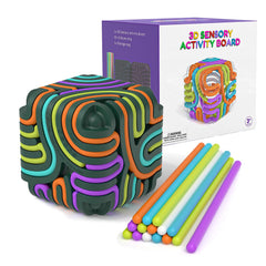 Accevo 3D sensory activity board cube press improves fine motor skills and focus