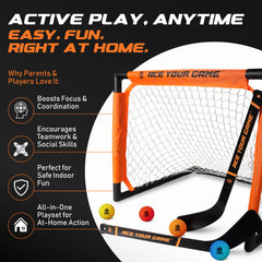 ACE HOCKEY Shinny Set quick assembly for minutes of action.