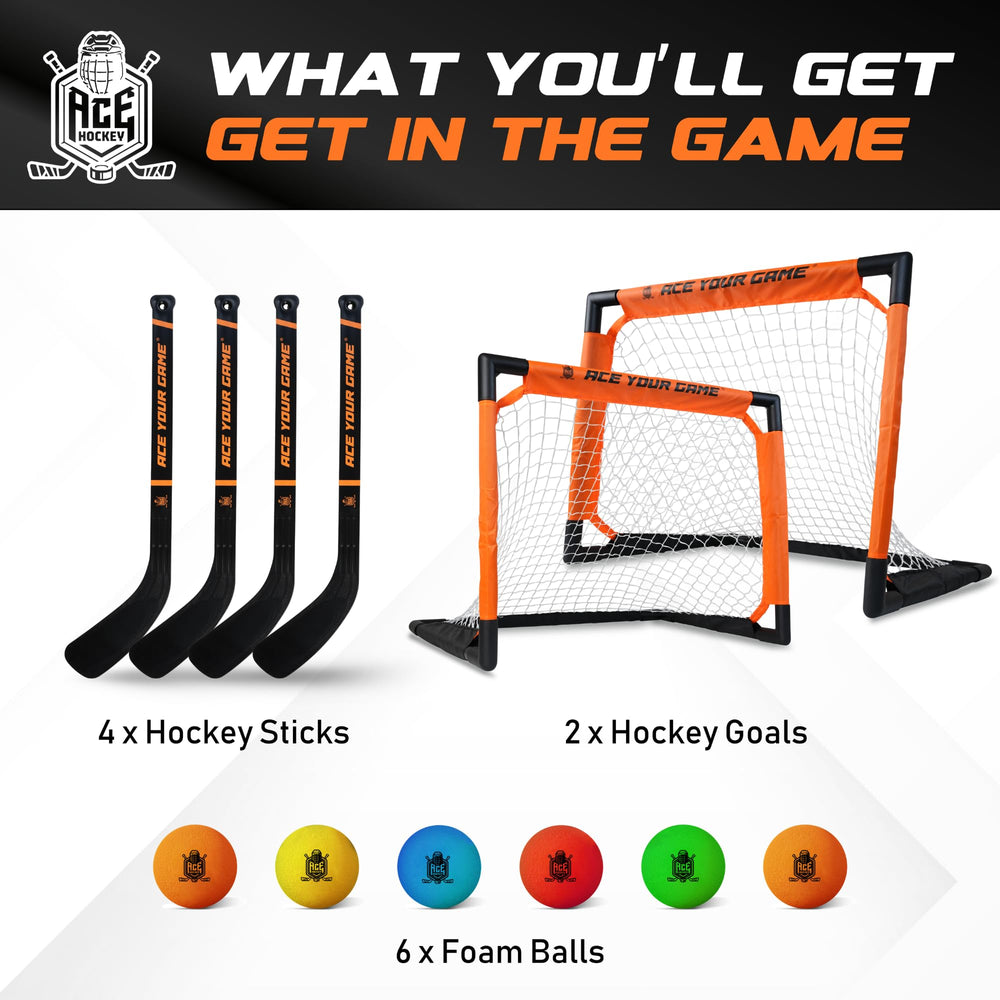ACE HOCKEY Shinny Set mini sticks for quick passes and shots