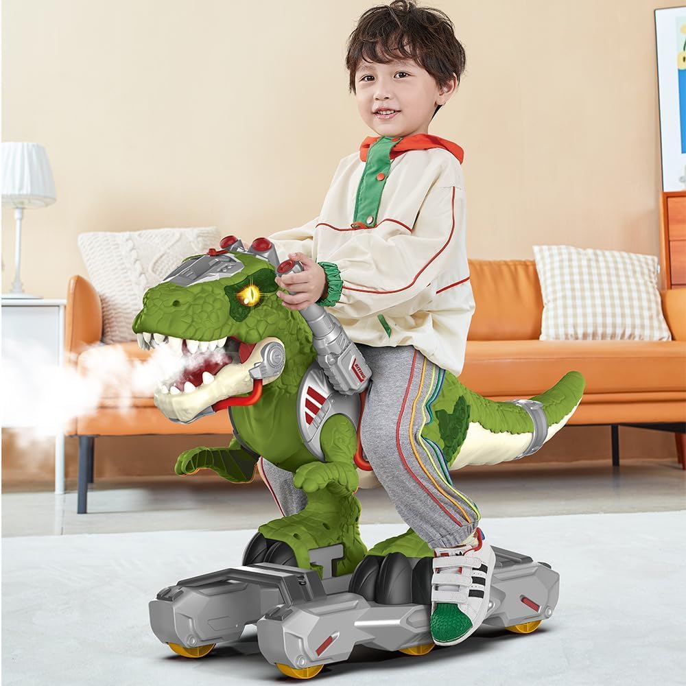 Ace Toys Land push-to-ride function demonstrated on green dinosaur toy